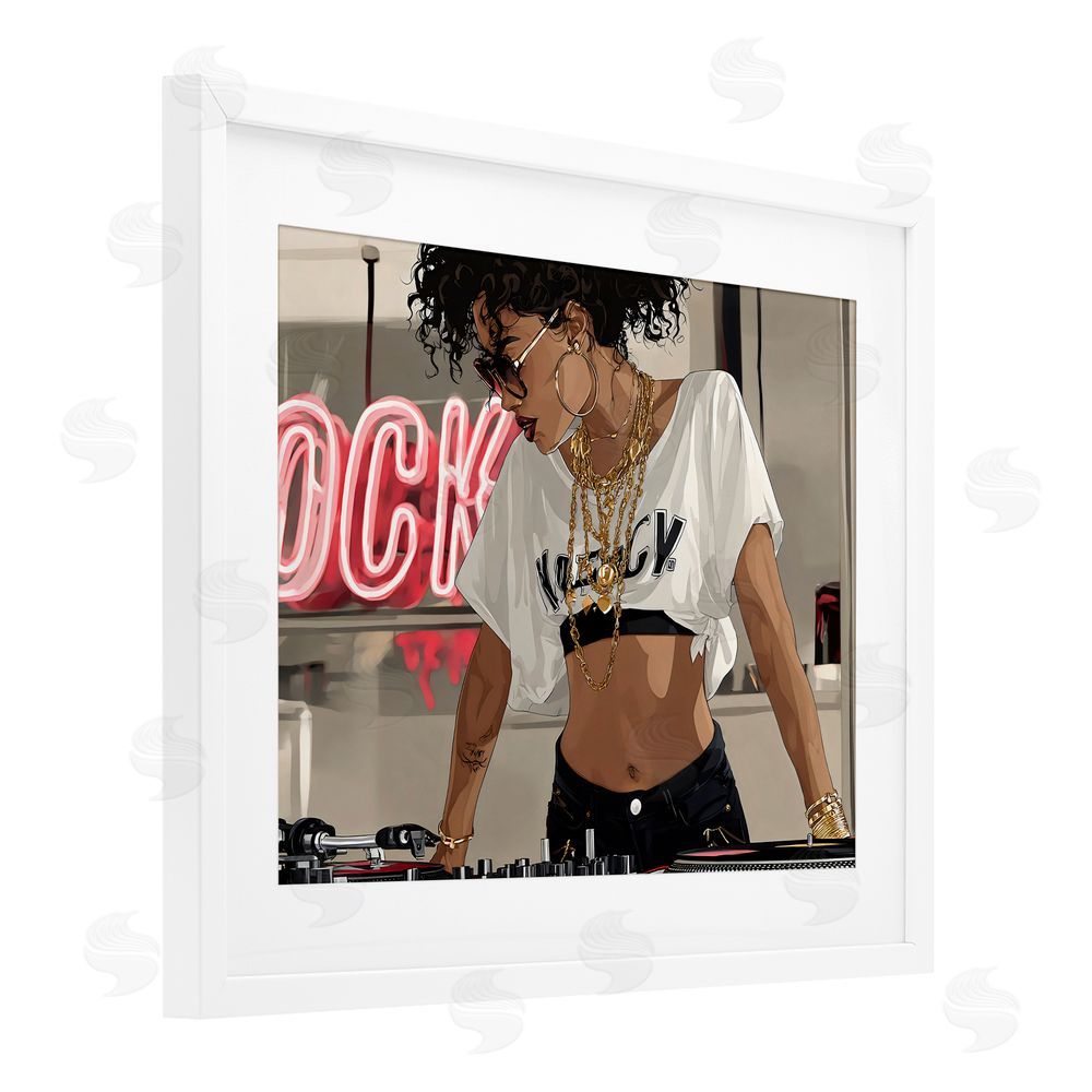 Franklyn Gregory Rock Neon DJ Music White Framed Print Under Glass Wall Art