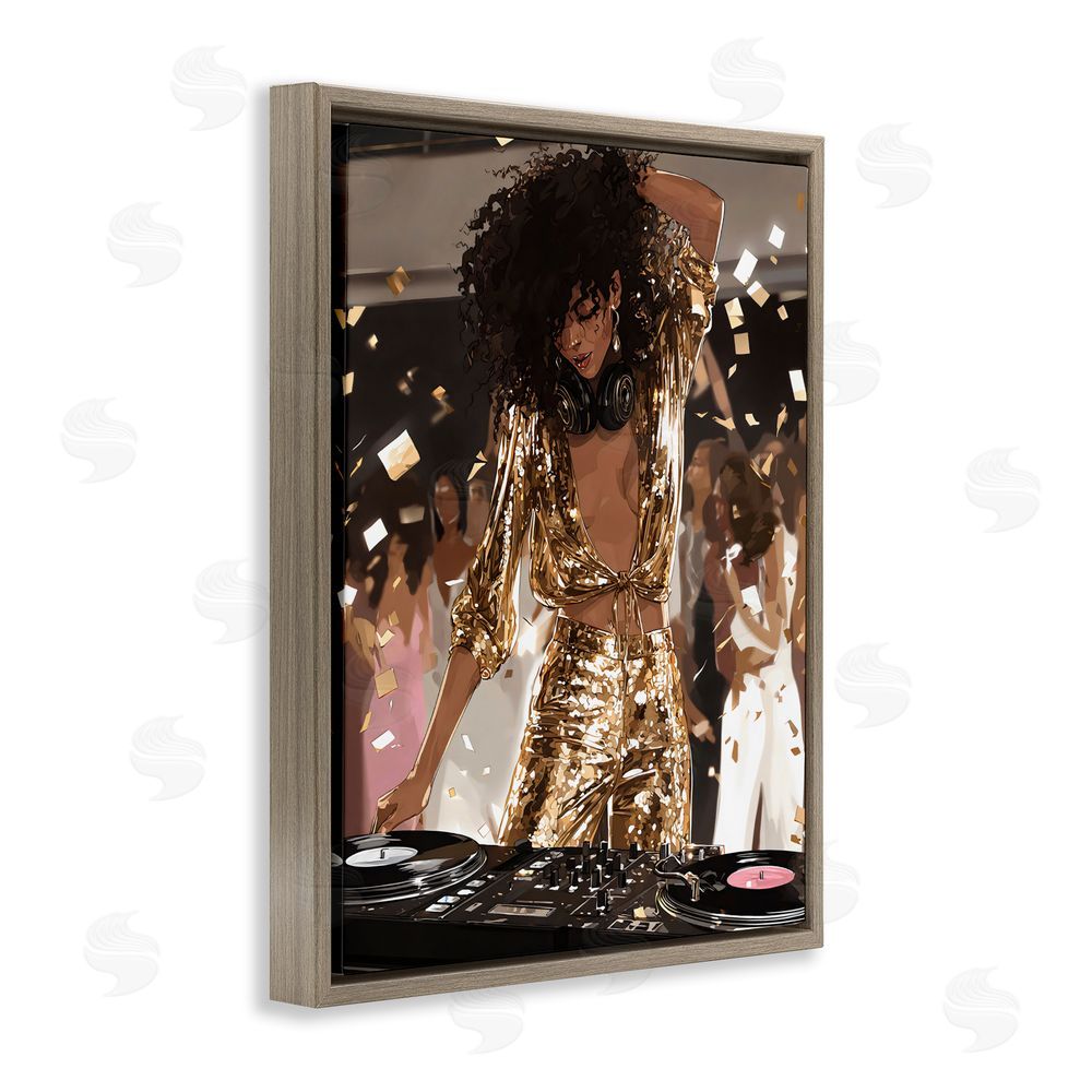 Franklyn Gregory Shimmering DJ in Sequins Brown Floating Framed Canvas Wall Art Print