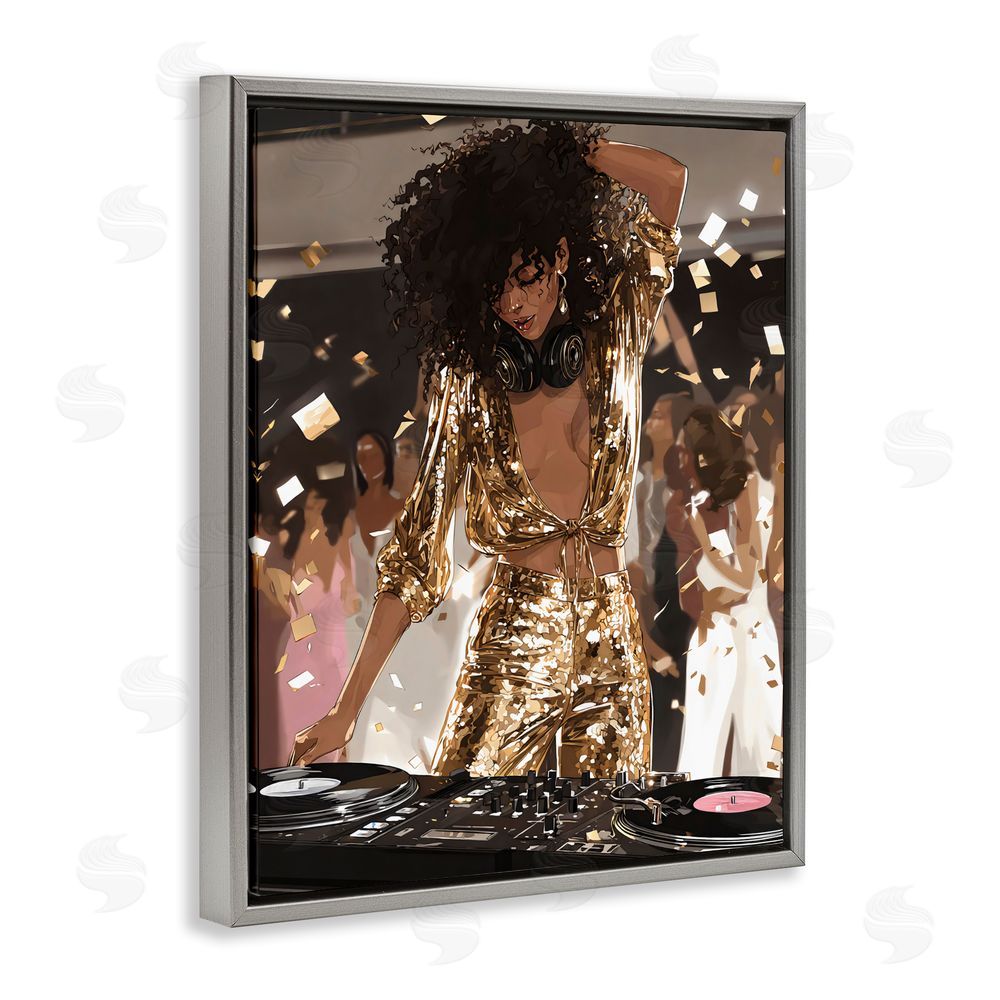 Franklyn Gregory Shimmering DJ in Sequins Gray Floating Framed Canvas Wall Art Print