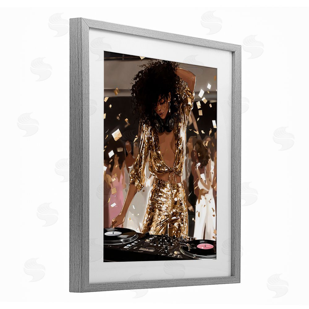 Franklyn Gregory Shimmering DJ in Sequins Gray Framed Print Under Glass with White Mat Wall Art