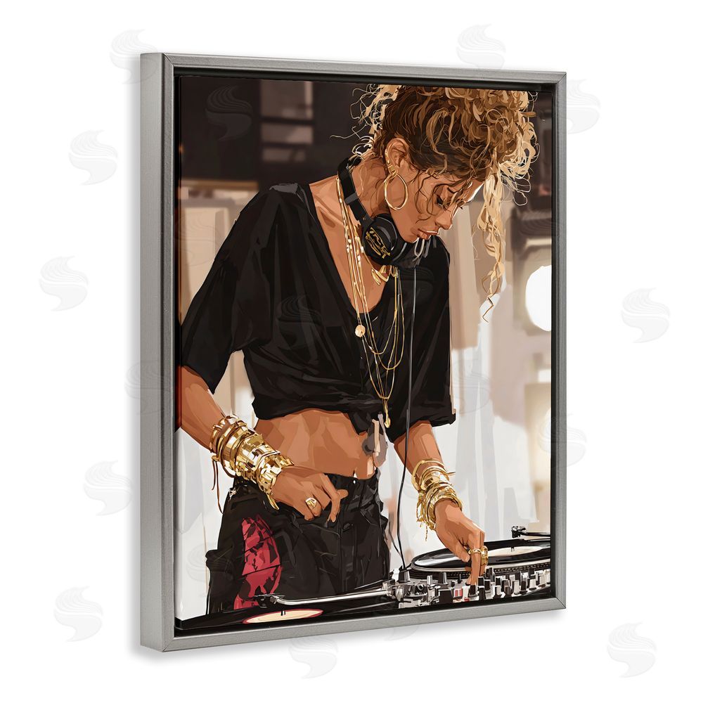 Franklyn Gregory Speaking Through Music DJ Gray Floating Framed Canvas Wall Art Print
