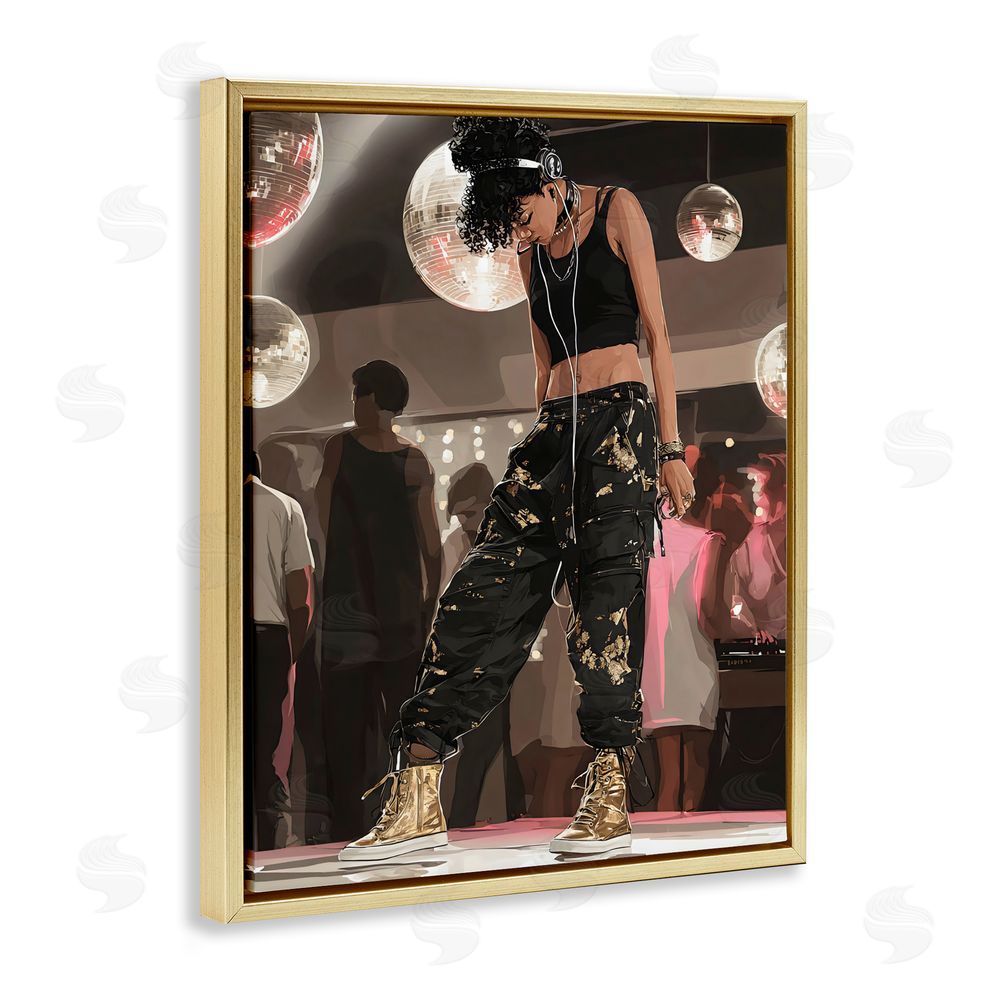 Franklyn Gregory Silent Disco Lone Dancer Gold Floating Framed Canvas Wall Art Print