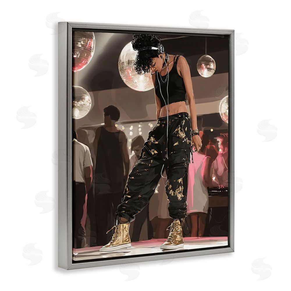 Franklyn Gregory Silent Disco Lone Dancer Gray Floating Framed Canvas Wall Art Print