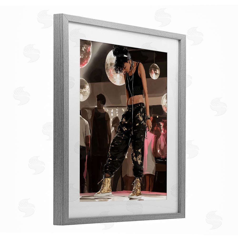 Franklyn Gregory Silent Disco Lone Dancer Gray Framed Print Under Glass with White Mat Wall Art
