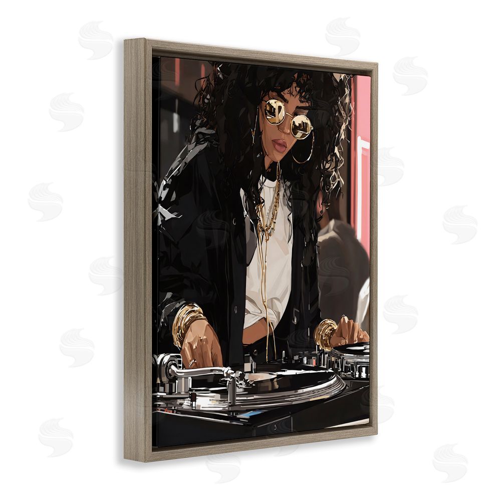 Franklyn Gregory DJ Focused On Turntables Brown Floating Frame Canvas Wall Art Print
