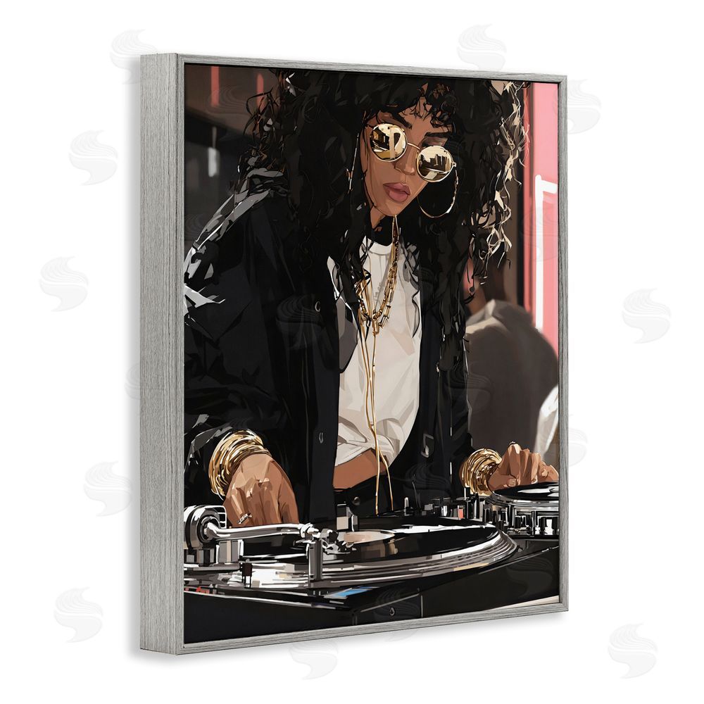 Franklyn Gregory DJ Focused On Turntables Gray Framed Giclee Wall Art Print