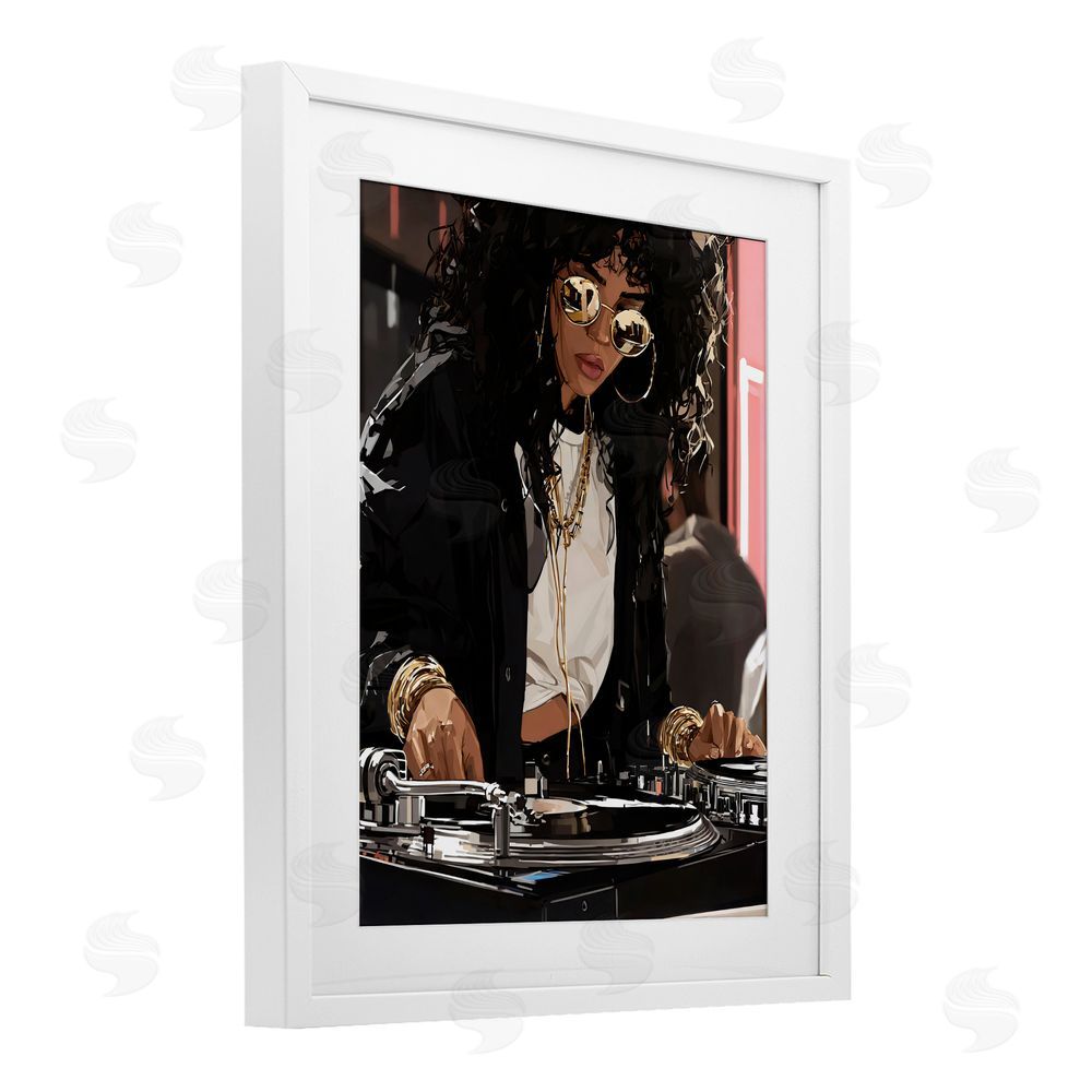 Franklyn Gregory DJ Focused On Turntables White Framed Print Under Glass Wall Art