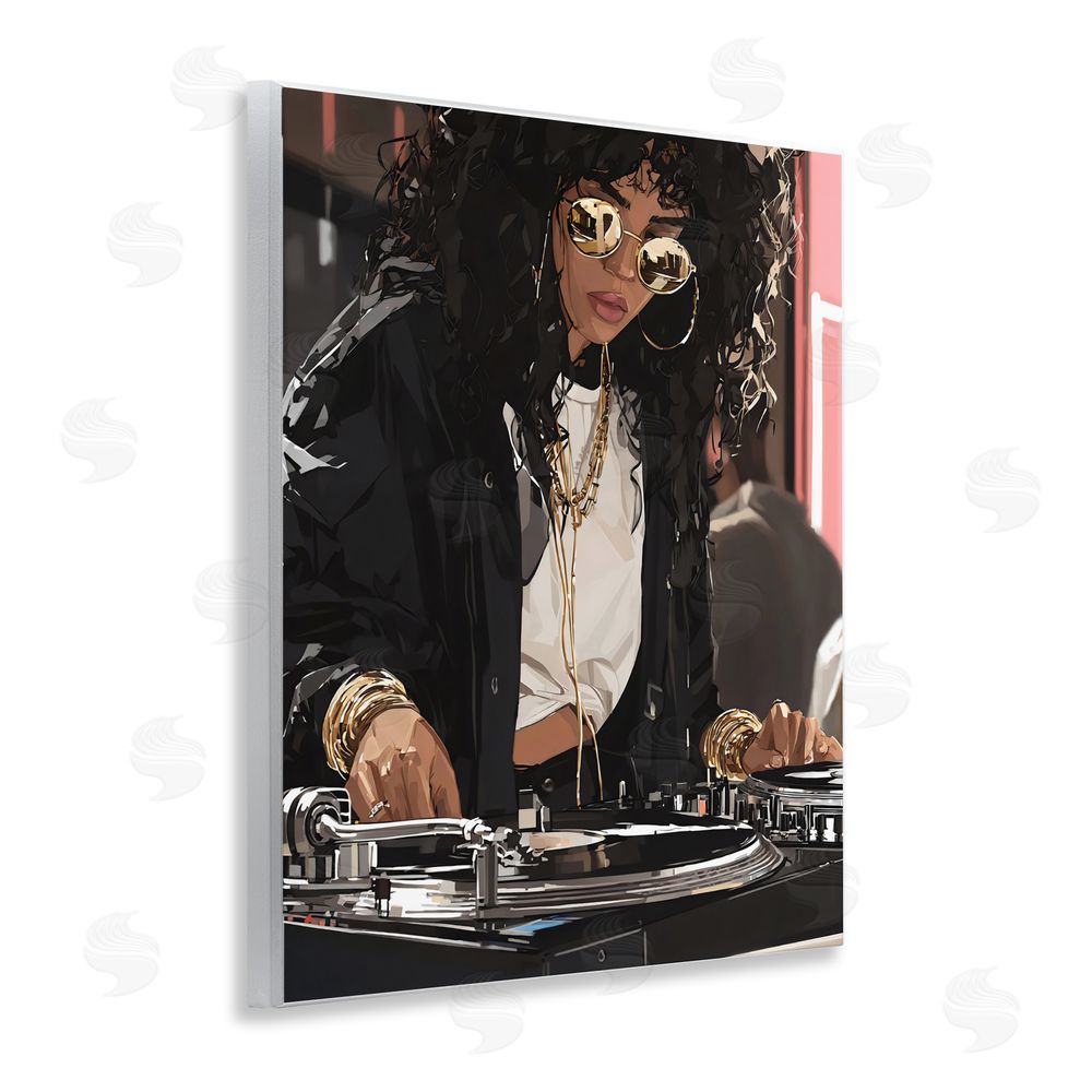Franklyn Gregory DJ Focused On Turntables Wall Plaque with Fixed Lithograph Print