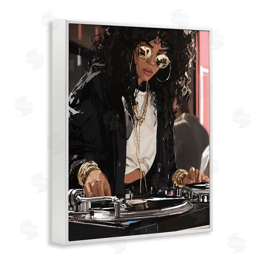 Franklyn Gregory DJ Focused On Turntables White Framed Giclee Wall Art Print
