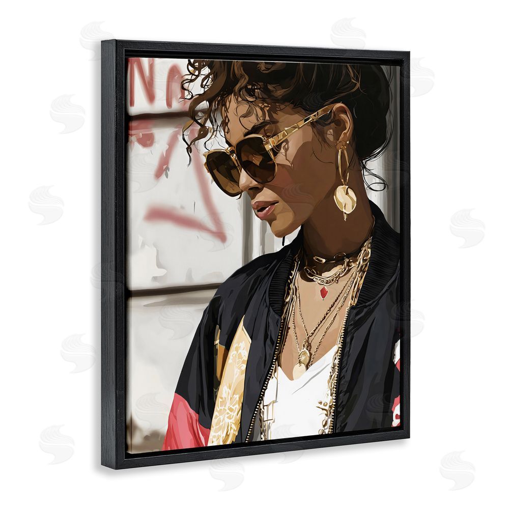 Franklyn Gregory Woman in Sunglasses With Jewelry Black Floating Framed Canvas Wall Art Print