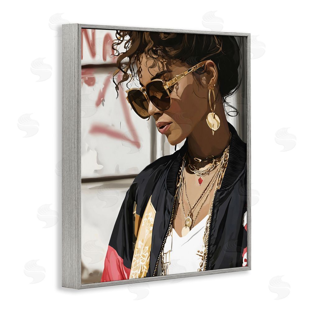 Franklyn Gregory Woman in Sunglasses With Jewelry Gray Framed Giclee Wall Art Print