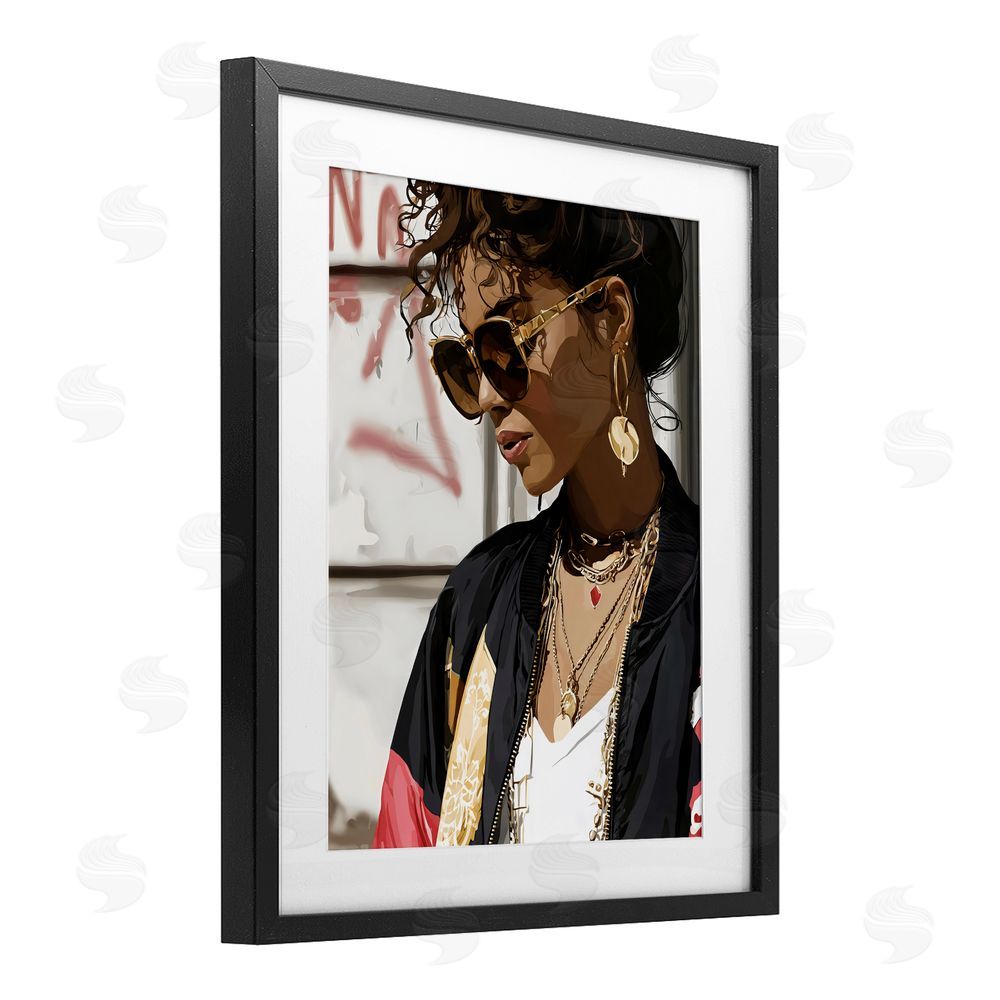 Franklyn Gregory Woman in Sunglasses With Jewelry Black Framed Print Under Glass with White Mat Wall Art