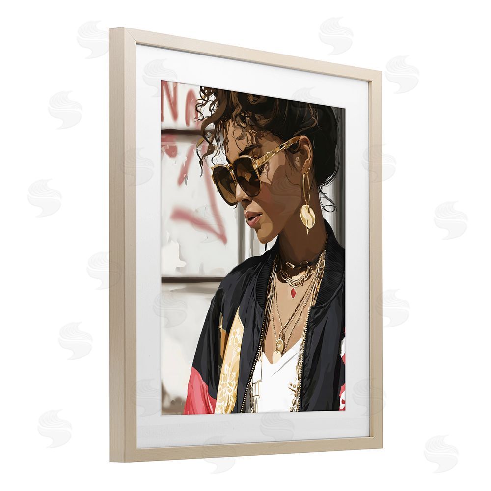 Franklyn Gregory Woman in Sunglasses With Jewelry Brown Framed Print Under Glass with White Mat Wall Art