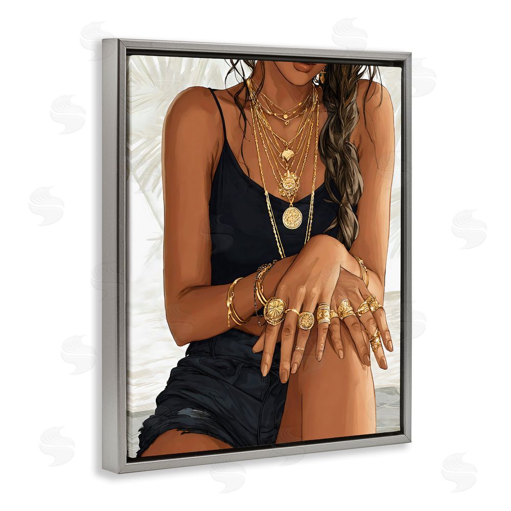 Franklyn Gregory All The Bling Adornments Gray Floating Frame Stretched Canvas Wall Art Print