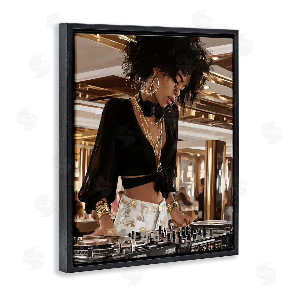 Franklyn Gregory Woman Of Music Live DJ Black Floating Framed Canvas Wall Art Print