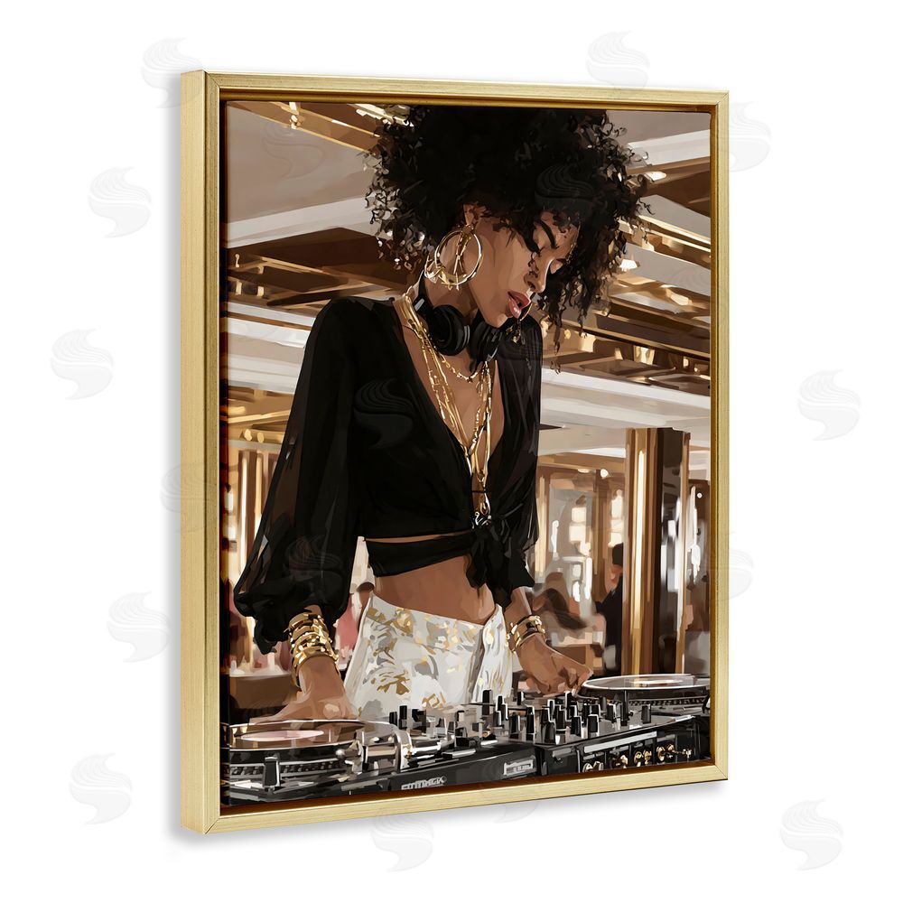 Franklyn Gregory Woman Of Music Live DJ Gold Floating Framed Canvas Wall Art Print