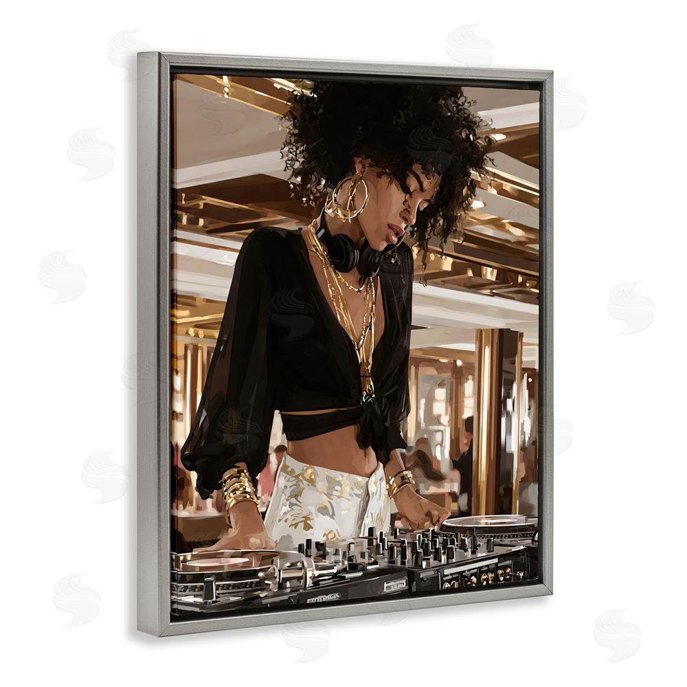 Franklyn Gregory Woman Of Music Live DJ Gray Floating Framed Canvas Wall Art Print