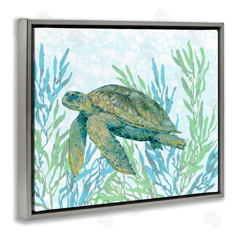 Paul Brent Tasman Turtle in Seagrass Gray Floating Framed Canvas Wall Art Print
