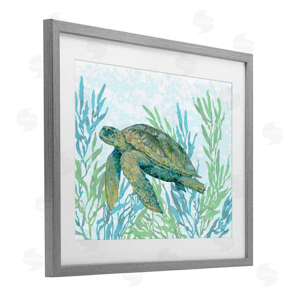 Paul Brent Tasman Turtle in Seagrass Gray Framed Print Under Glass with White Mat Wall Art
