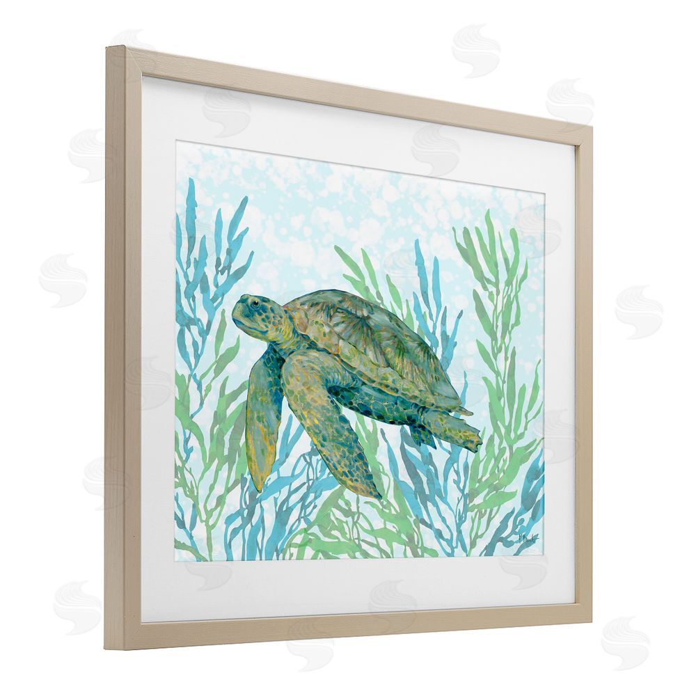 Paul Brent Tasman Turtle in Seagrass Brown Framed Print Under Glass with White Mat Wall Art