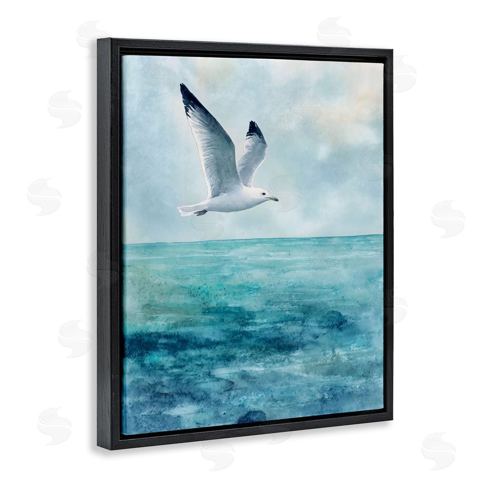 Franklyn Gregory Seagull With Black Tips Black Floating Framed Canvas Wall Art Print