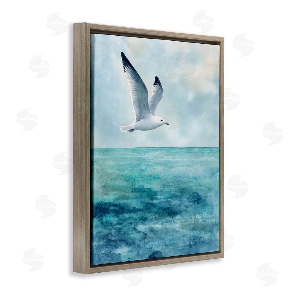 Franklyn Gregory Seagull With Black Tips Brown Floating Framed Canvas Wall Art Print