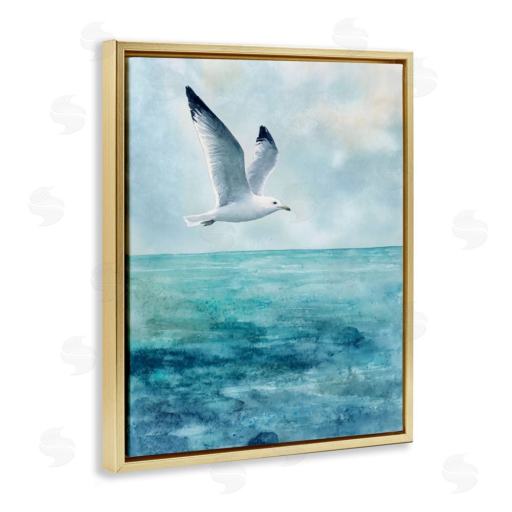 Franklyn Gregory Seagull With Black Tips Gold Floating Framed Canvas Wall Art Print