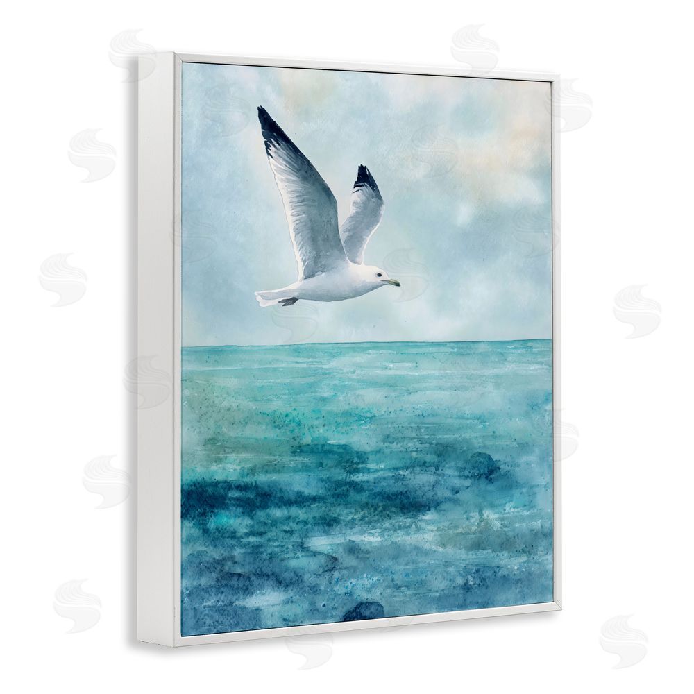 Franklyn Gregory Seagull With Black Tips White Framed Giclee Wall Art Print