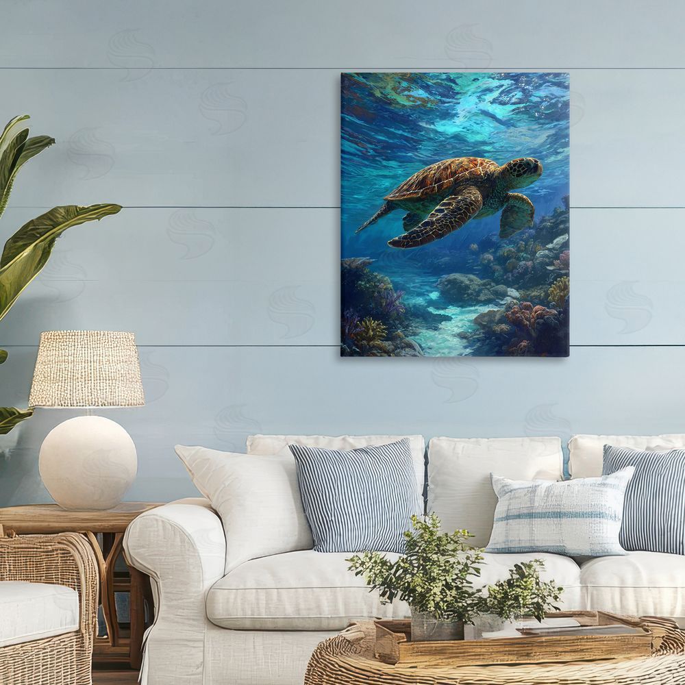 Franklyn Gregory Oceanic Adventurer Tortoise Stretched Canvas Wall Art in Room