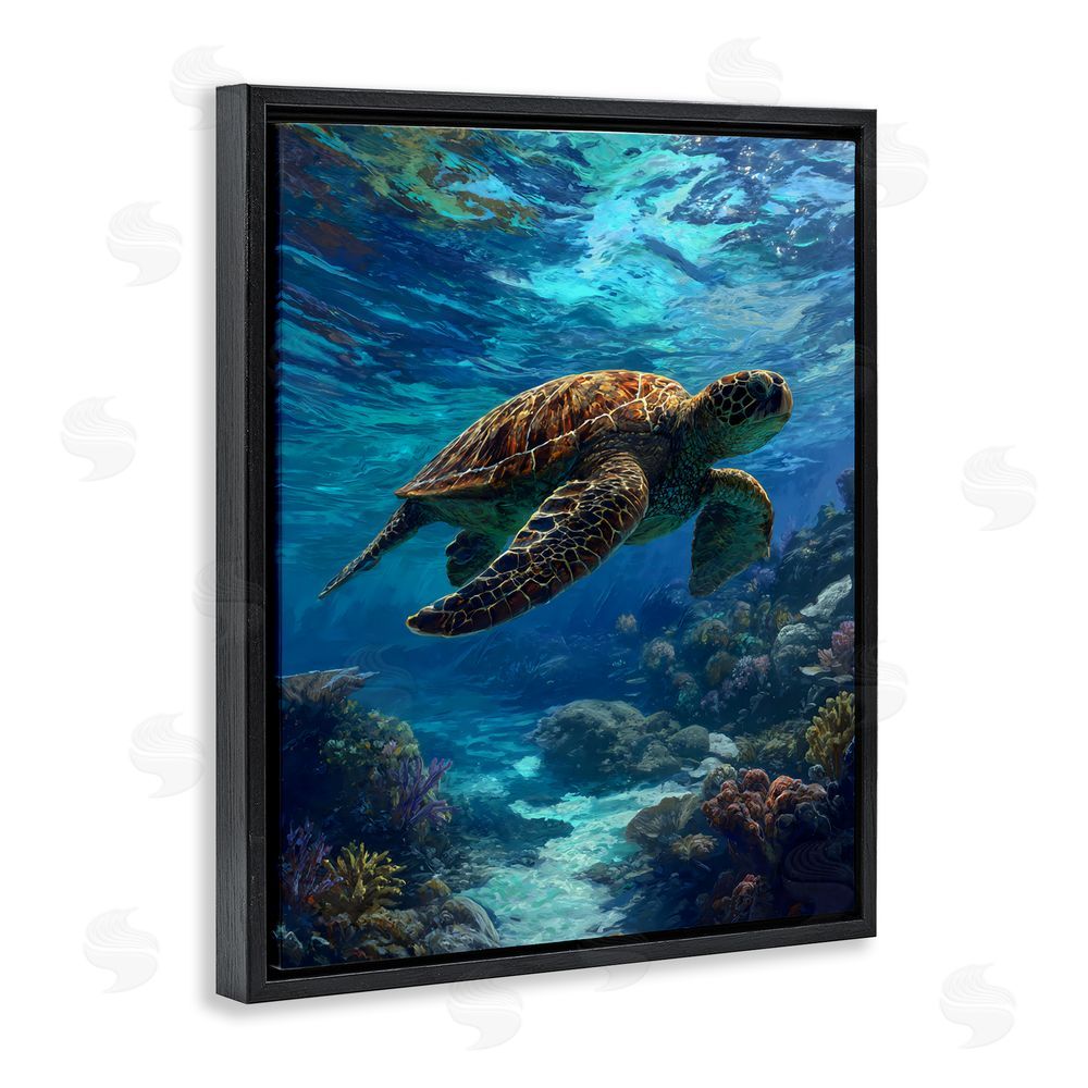 Franklyn Gregory Oceanic Adventurer Tortoise Black Floating Framed Canvas Wall Art