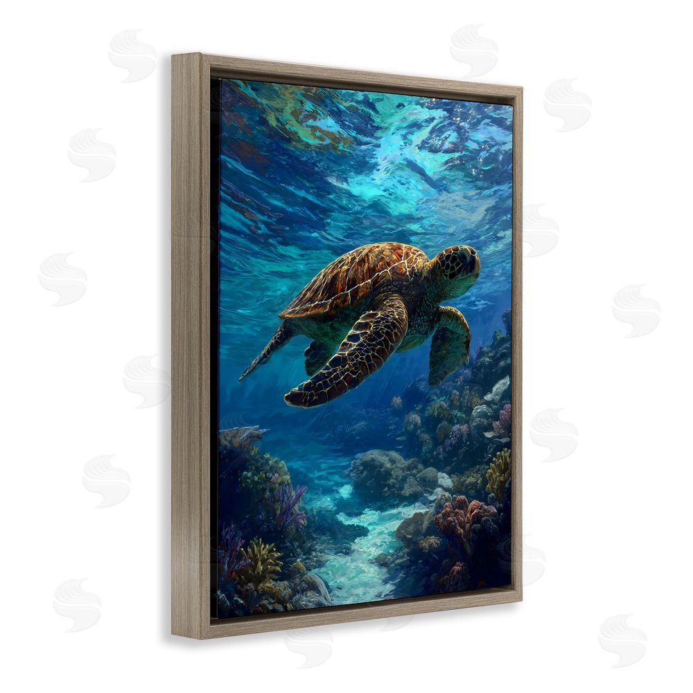 Franklyn Gregory Oceanic Adventurer Tortoise Brown Floating Framed Canvas Wall Art