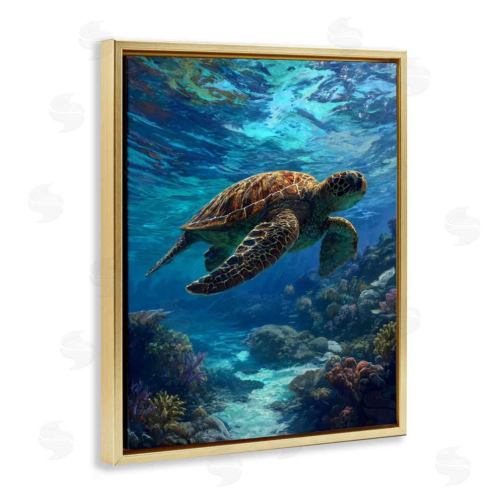 Franklyn Gregory Oceanic Adventurer Tortoise Gold Floating Framed Canvas Wall Art