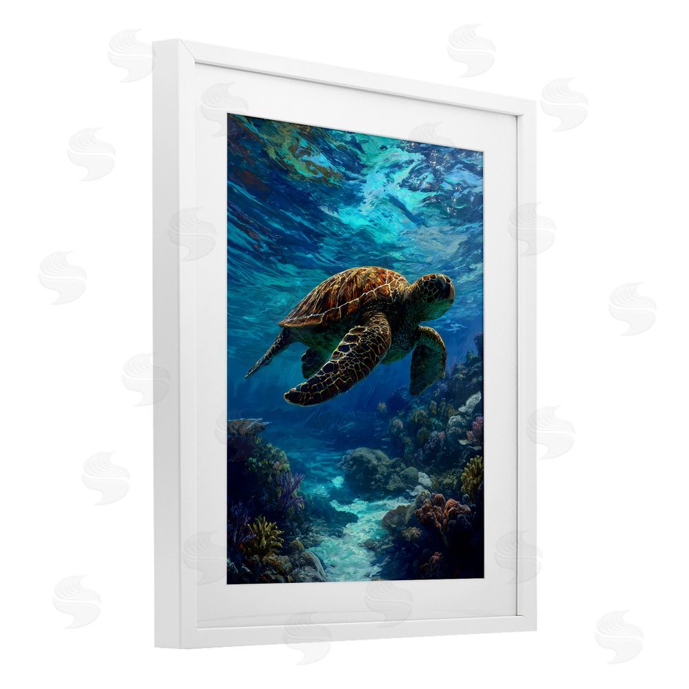 Franklyn Gregory Oceanic Adventurer Tortoise White Framed Print Under Glass Wall Art