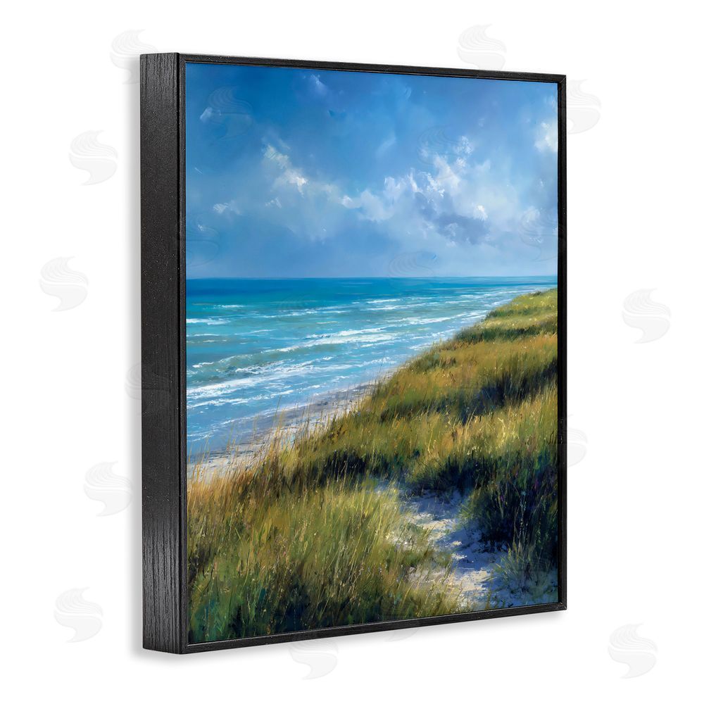Franklyn Gregory Coastal Grass & Rolling Waves Black Framed Giclee Wall Art Print