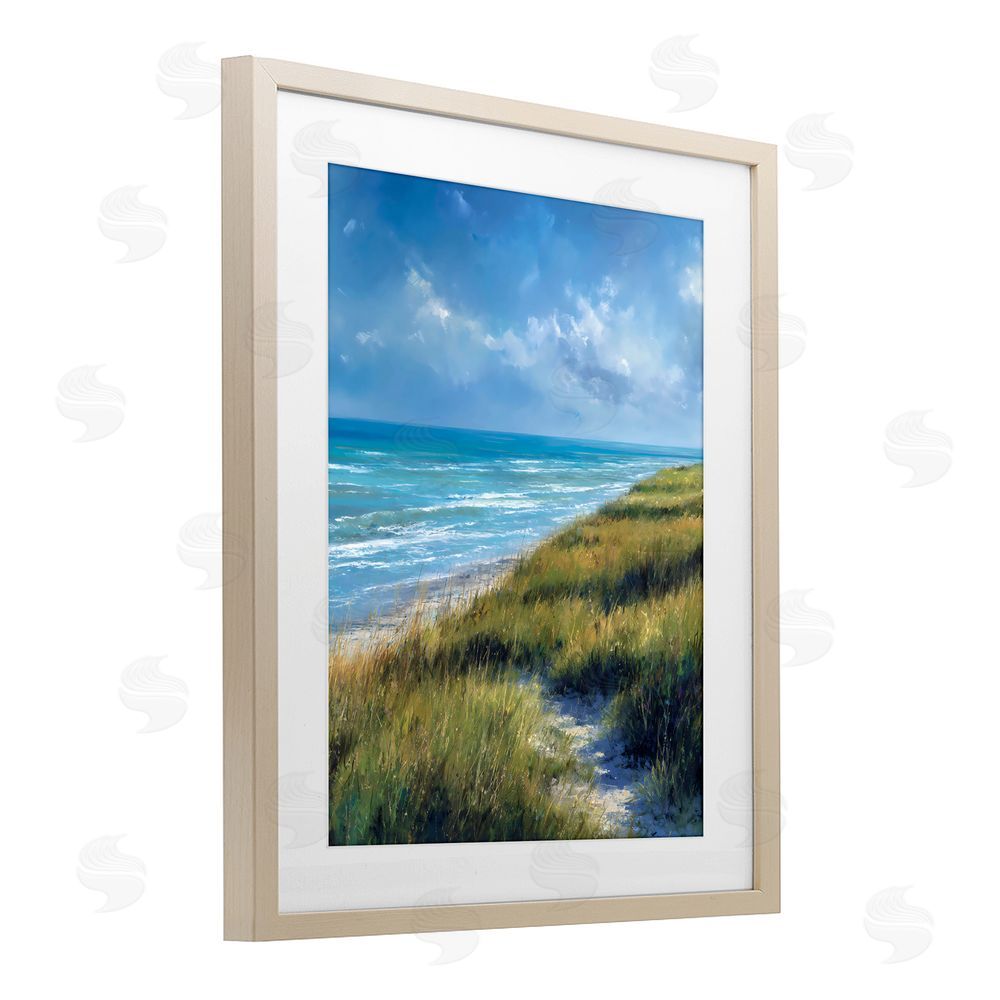 Franklyn Gregory Coastal Grass & Rolling Waves Brown Framed Print Under Glass Wall Art