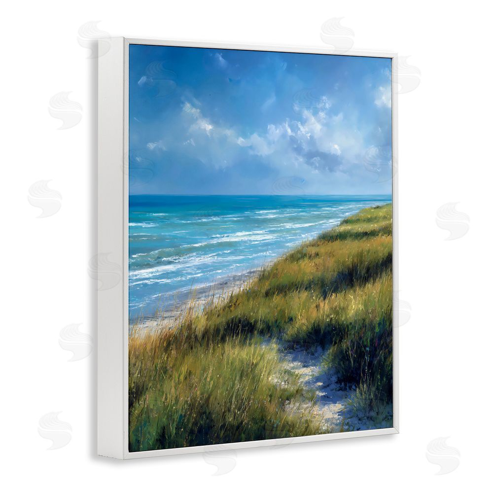Franklyn Gregory Coastal Grass & Rolling Waves White Framed Giclee Wall Art Print