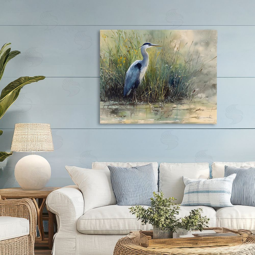 Franklyn Gregory Heron In The Grass Stretched Canvas Wall Art in Room