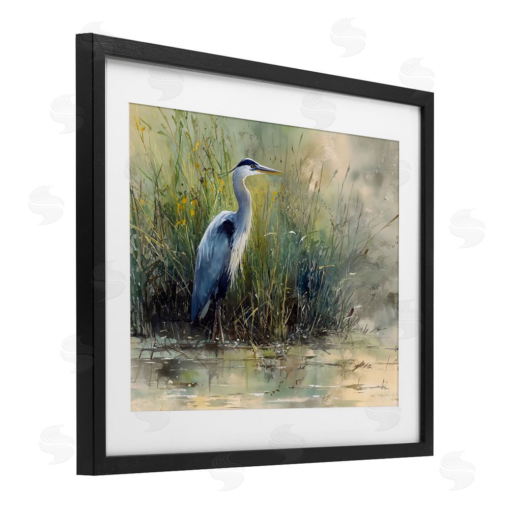 Franklyn Gregory Heron In The Grass Black Framed Print Under Glass Wall Art