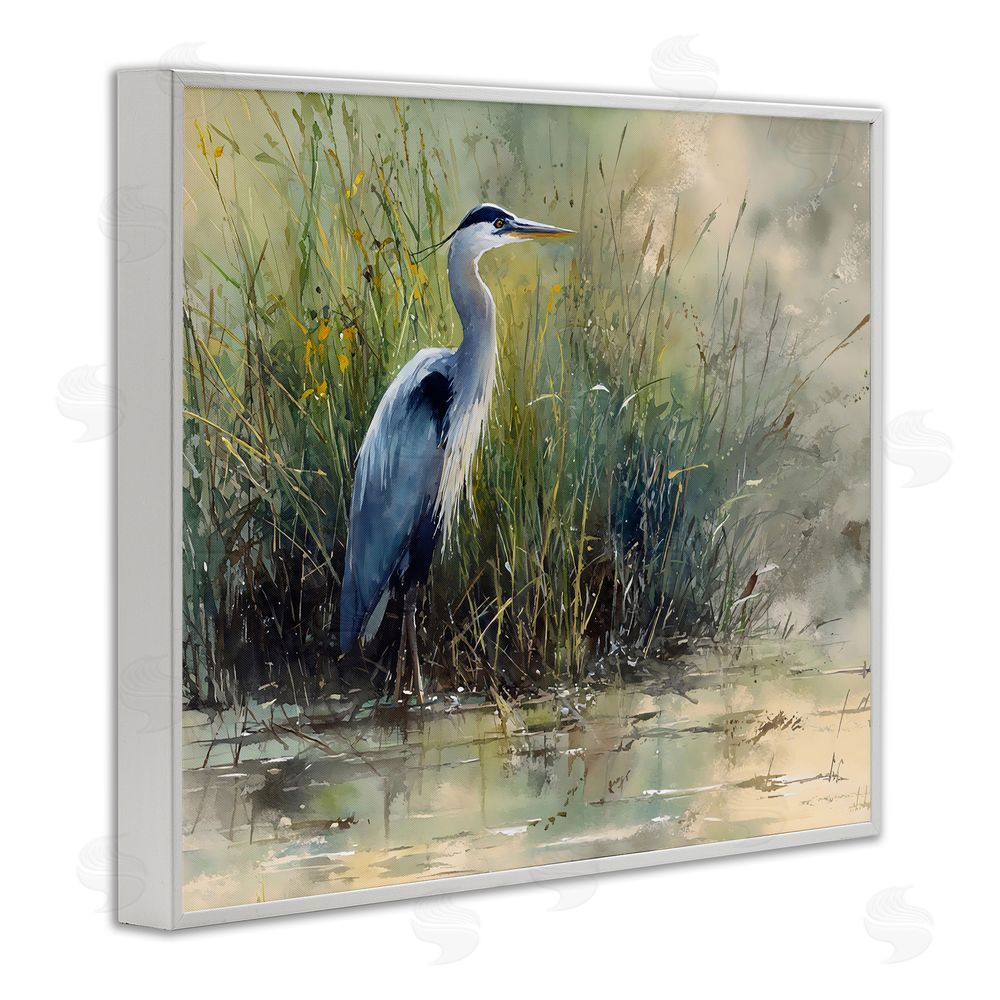 Franklyn Gregory Heron In The Grass White Framed Giclee Wall Art