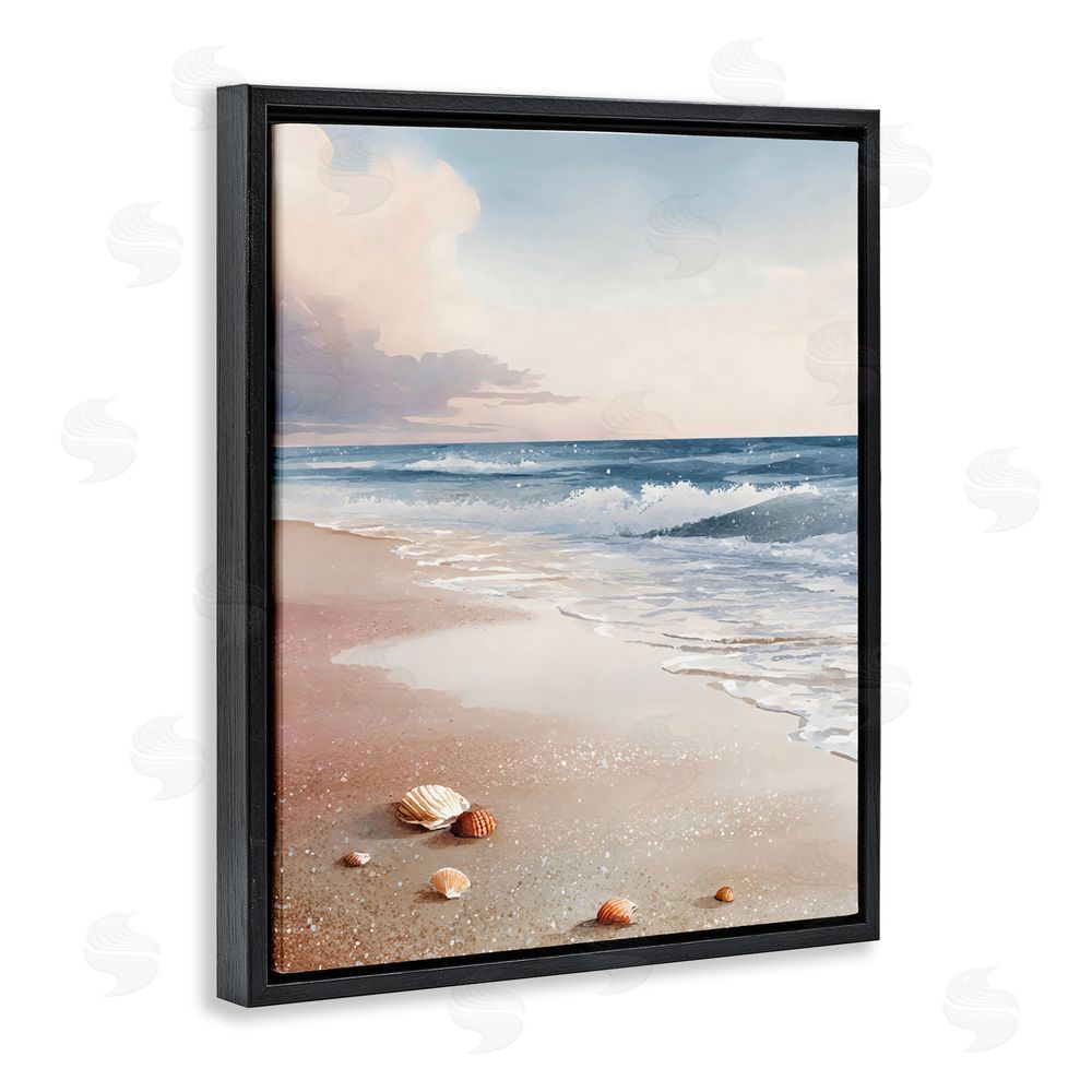 Franklyn Gregory Washed Up Seashells Black Floating Framed Canvas Wall Art Print