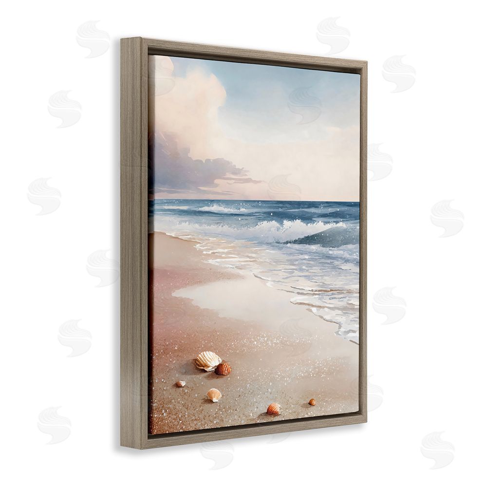 Franklyn Gregory Washed Up Seashells Brown Floating Framed Canvas Wall Art Print