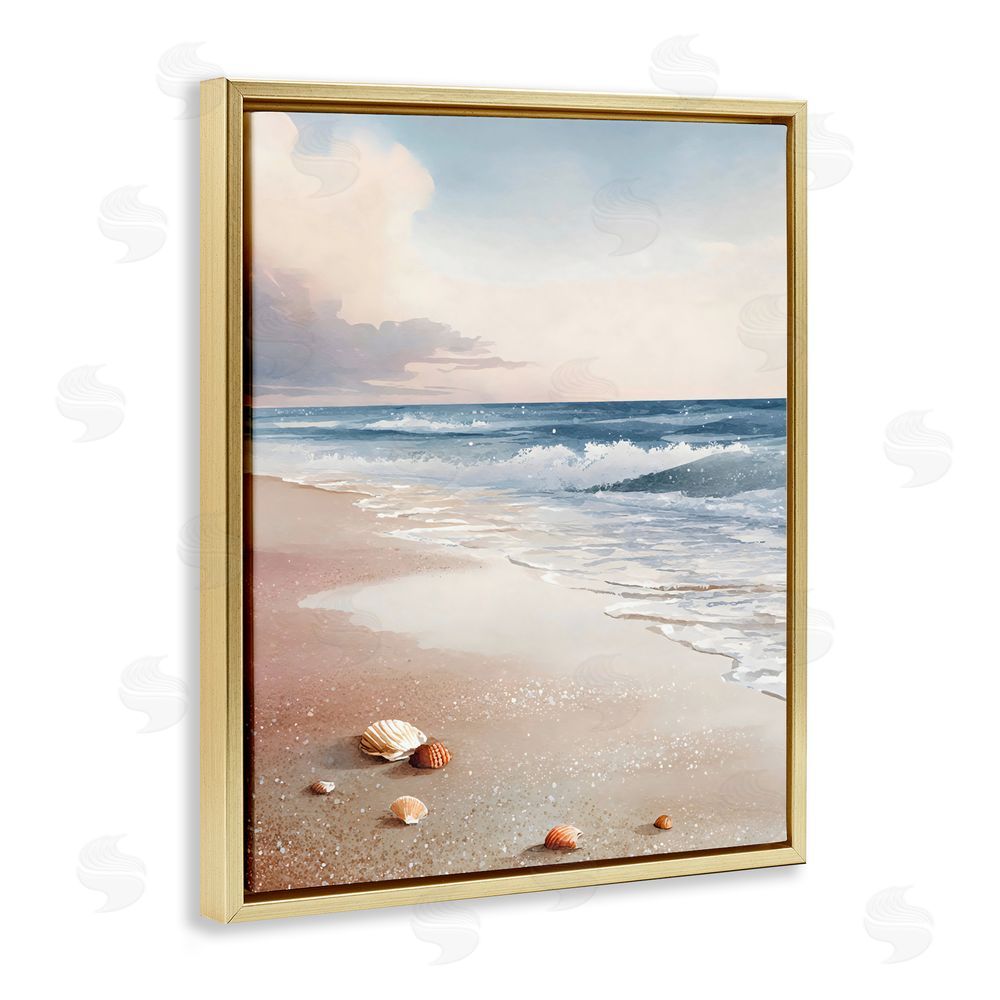 Franklyn Gregory Washed Up Seashells Gold Floating Framed Canvas Wall Art Print