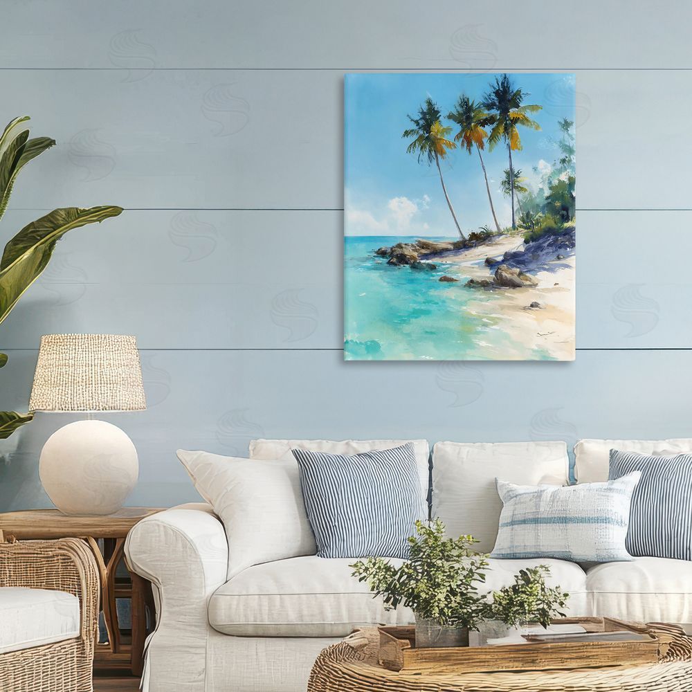 Franklyn Gregory Rocky Tropical Shore Stretched Canvas Wall Art in Room