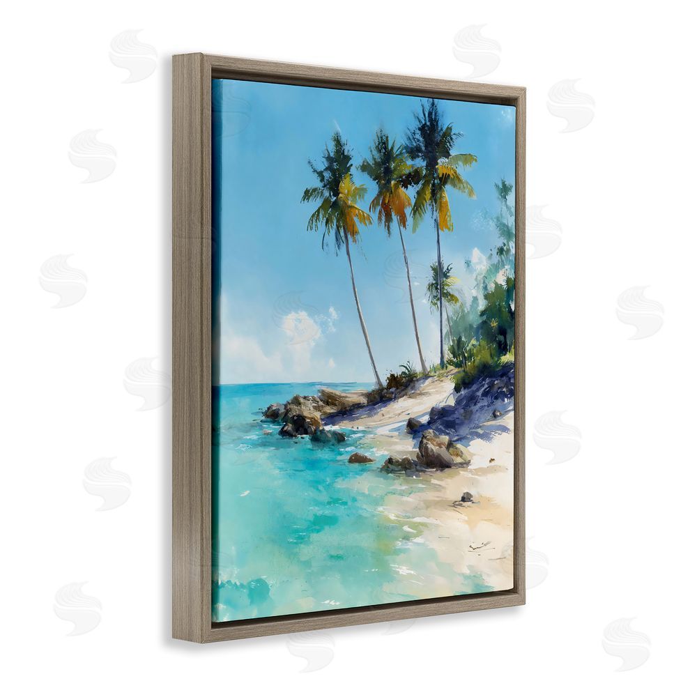 Franklyn Gregory Rocky Tropical Shore Brown Floating Framed Canvas Wall Art