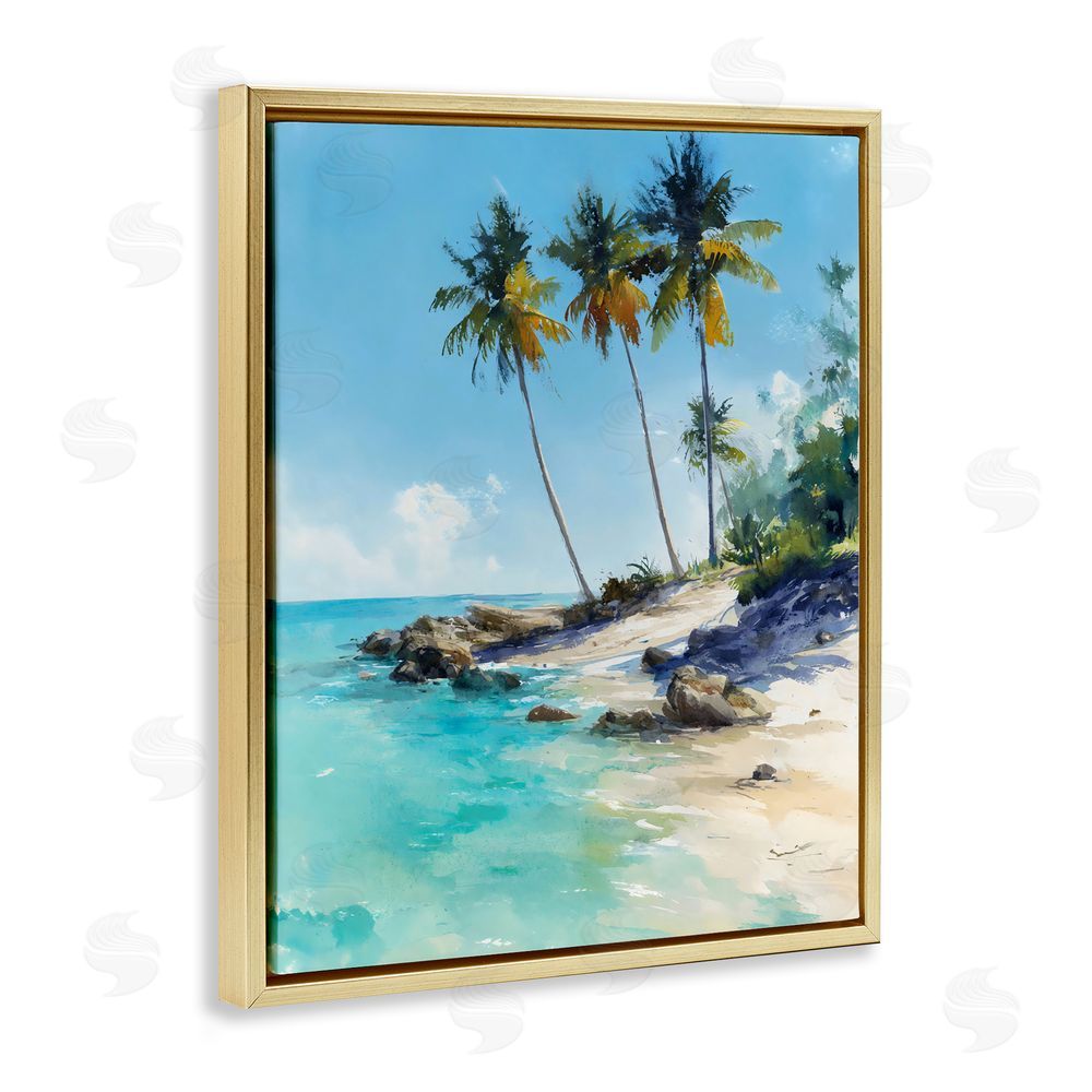 Franklyn Gregory Rocky Tropical Shore Gold Floating Framed Canvas Wall Art