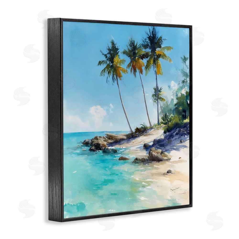 Franklyn Gregory Rocky Tropical Shore Black Framed Giclee Wall Art