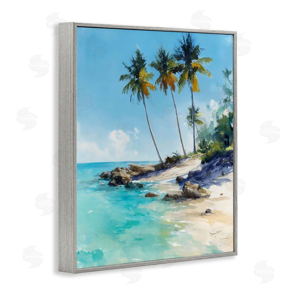 Franklyn Gregory Rocky Tropical Shore Gray Framed Giclee Wall Art