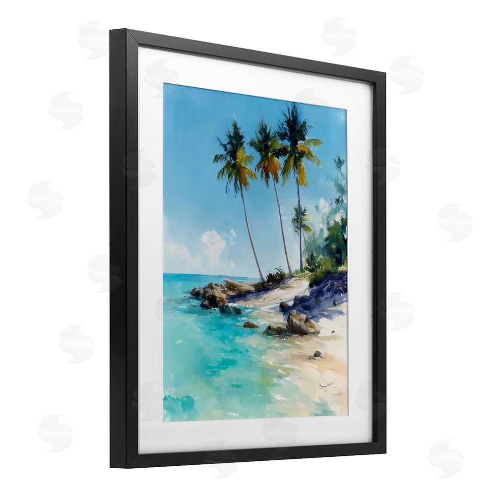 Franklyn Gregory Rocky Tropical Shore Black Framed Print Under Glass Wall Art