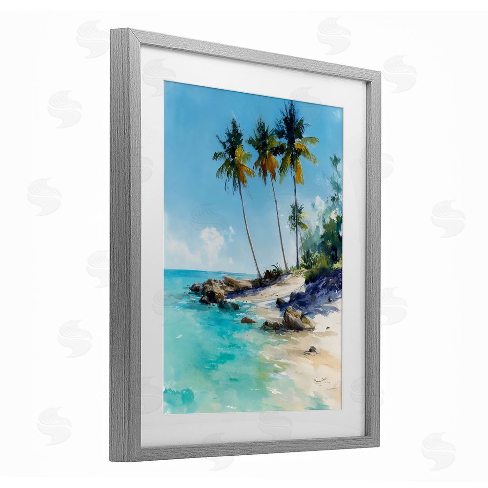 Franklyn Gregory Rocky Tropical Shore Gray Framed Print Under Glass Wall Art
