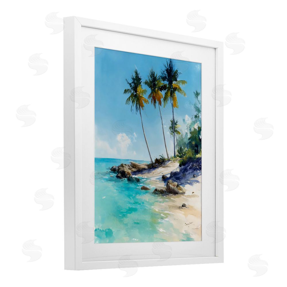 Franklyn Gregory Rocky Tropical Shore White Framed Print Under Glass Wall Art